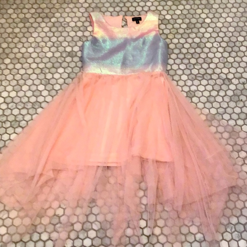Pink dress with pink matching belt.